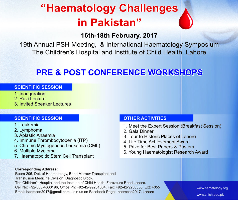 Pakistan Society of Haematology (PSH) - HAEMCON2017 Lahore
