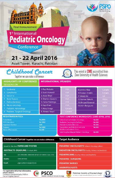 Final Announcement 1st International Pediatric Oncology Conference 21-22 April 2016